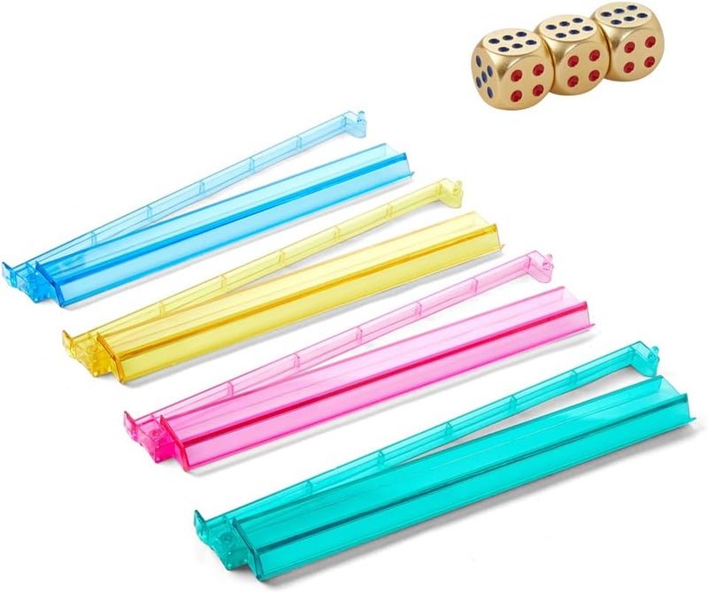 Taikula Mahjong Racks with Pushers, Clear Acrylic American Majiang Tile Racks, Enhanced Mah Jongg Tile Holders Set of 4 with 3 Goldern Dics (Colors) - Image 1
